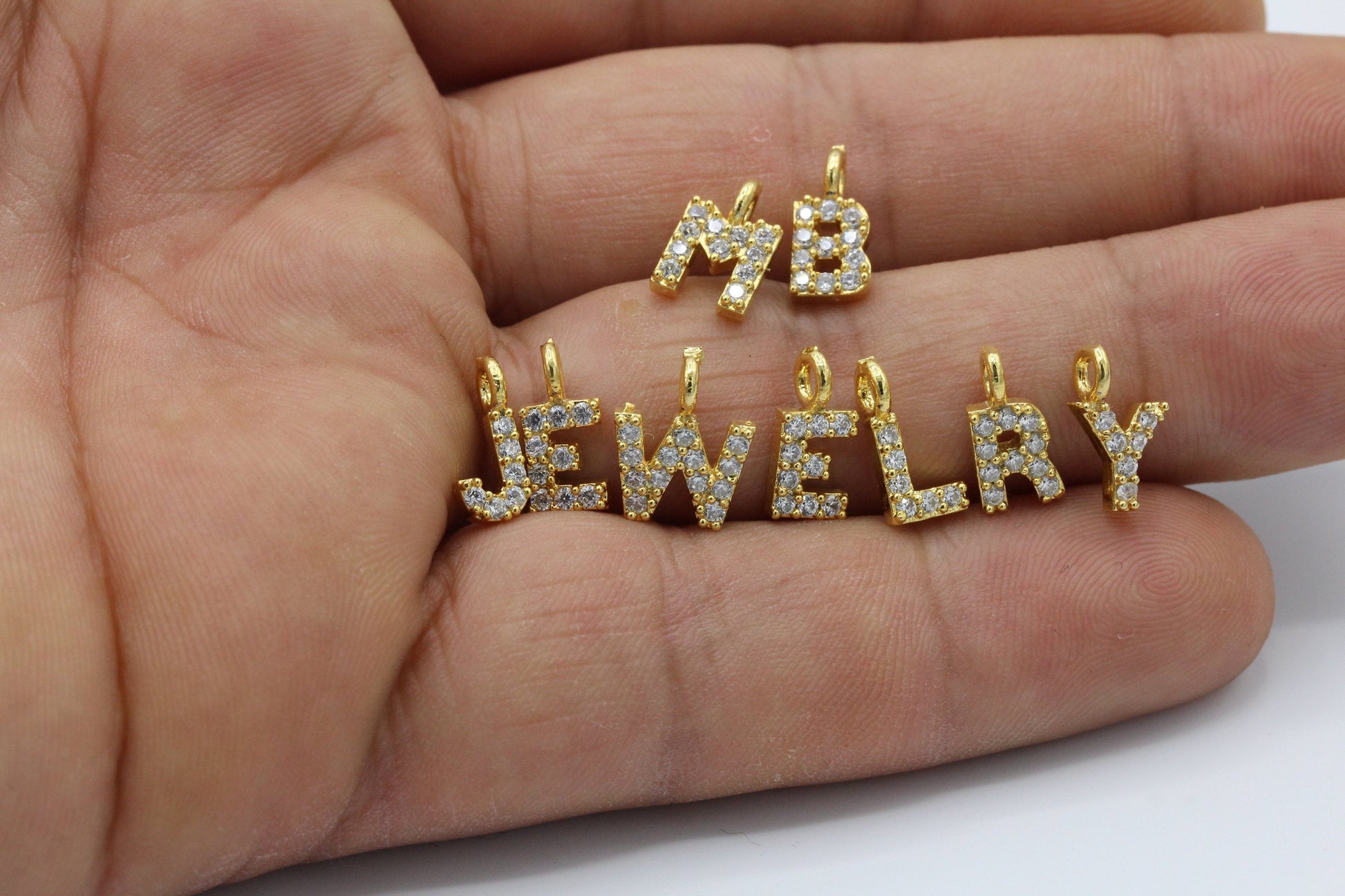 Shiny Gold Pave Initial Charms, Gold Letter Charms , CZ Initial Charm,  Cubic Zirconia Letters 24k 5x11mm - GLD220