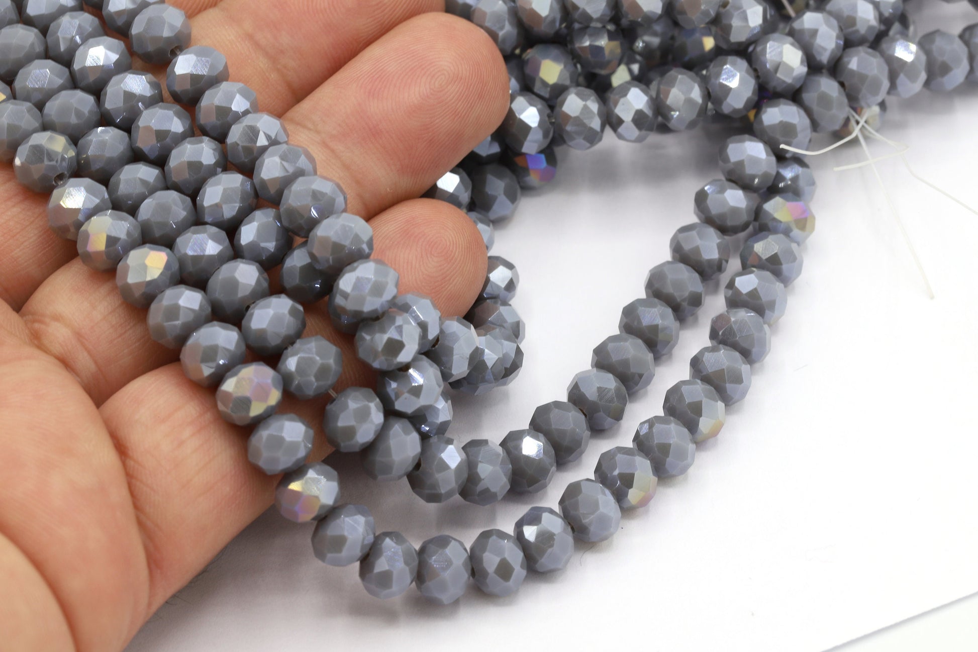 8mm Crystal Beads , 1 Strand (66 pcs) , Rondelle Crystal Bead, Faceted Full  Strand Crystal Glass Bead ,Gray color , TS199